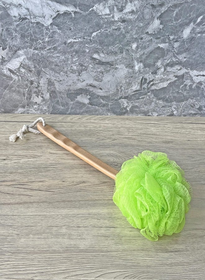 JINS-Hung Shower Loofah Body & Back Scrubber - Exfoliating Loofah luffa Bath Brush On a Stick - with Long Wooden Handle Back Brush for Men & Women - Easy Reach Body Wash & Lotion Applicator（ 2 Pack- Green） - Image 4